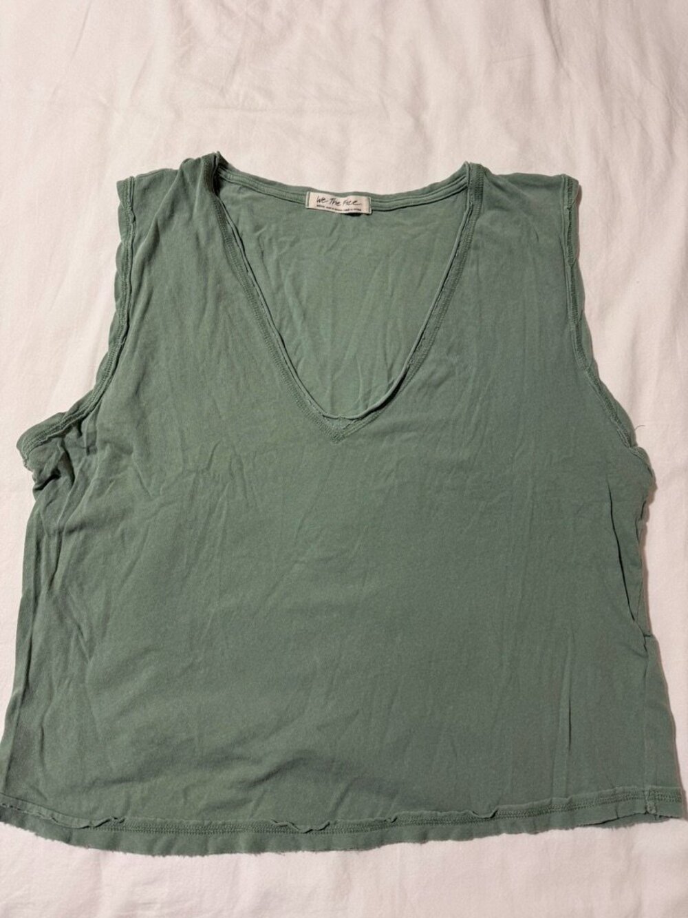 Free People We The Free Sage Green V Neck Tank Top Medium Raw Hem